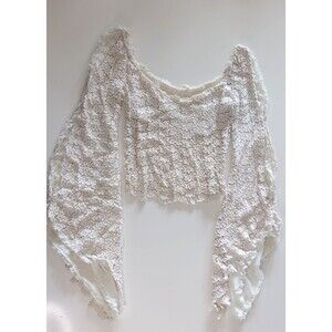 Vintage Ossira White Lace Crop Top Crochet Dramatic Bell Sleeve Fairy Whimsical